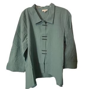 Habitat Top Medium Sea Glass Chopstick Button Up Collared Rayon Polyester sz m